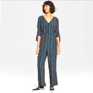 Wild Fable Stripped Straight Leg Vneck Jumpsuit Size Medium
